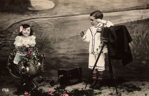 Portrét dvou dětí v ateliéru fotografa od Unknown photographer