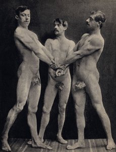 Přísaha Horace, představují tři nahé muže, kteří přísahají. Fotografie, konec 19. století, Paříž. Coll. Selva. od Unknown photographer