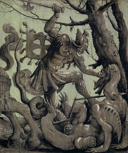 Saint George Fighting the Dragon, cca 1520 (tempera na lipovém dřevě)