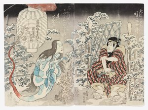 Seki Sanjūrō II jako Kamiya Niemon a Onoe Kikugorō III z Kamigaty (Kudari) jako Duch lucerny, kterému tleskají všechna tři města (Sanganotsu gohyōban no chōchin no yūrei).