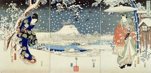 Schneeszene im Garten eines Daimyo von Utagawa  Hiroshige and Kunisada