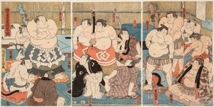 Kombat Days Luttkrs Sumo Shitaky Baye a Hidenoyama. Den Estamp Uttagawa bez pití (1–5) od Utagawa Kunisada