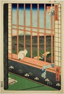 Festival festivalu Asakusa Lycee Fie lds plan d city (uvedeno je také město rýžových polí Asakusa), ze seriálu „Hřeben pro hřebeny pohled ws f Edo (slavné místo 100 pohledů na Edo)“ od Utagawa Hiroshige
