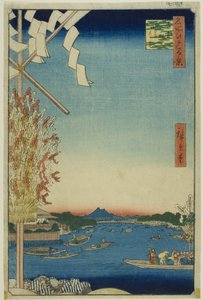 Řeka Asakusa, Velký břeh, řeka Mijato (Asakusagawa Okawabata Miyatogawa), ze série "Sto slavných pohledů na Edo (Meisho Edo hyakkei)". od Utagawa Hiroshige