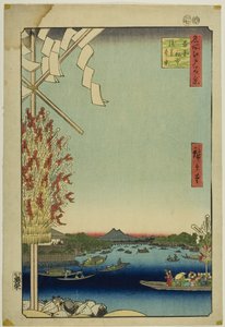Řeka Asakusa, Velký břeh, řeka Mijato (Asakusagawa Okawabata Miyatogawa), ze série "Sto slavných pohledů na Edo (Meisho Edo hyakkei)". od Utagawa Hiroshige