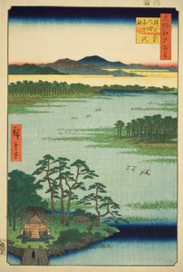 Benten Shline plan d Inokashira Pond (Inokashira Pond Benten no Yashiro), ze série ``Hřeben pro hřebenové výhledy na Edo (Sto slavných výhledů na Edo)