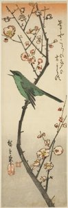 Pěnice keřová a švestka od Utagawa Hiroshige