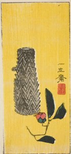 Kamélie a košík, část listu harimaze bez názvu od Utagawa Hiroshige