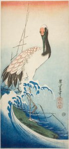 Jeřáb a vlny od Utagawa Hiroshige