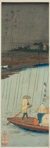 Vzdálený pohled na chrám Kinryuzan od řeky Asakusa, ze série "Slavná místa v Edo (Edo meisho)" od Utagawa Hiroshige