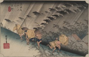 Driving Rain at Shono, ze série Padesát tři stanic Tokaida od Utagawa Hiroshige