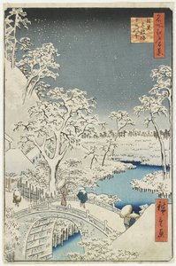 Drum Bridge a Sunset Hill v Meguro, duben 1856