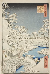 Meguro (Meguro Taiko Bridge, Yuino Hill), ze série hřebene, z Edo (Sto slavných pohledů na Edo) “ od Utagawa Hiroshige
