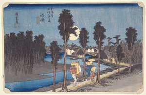 Soumrak v Numazu, ze série „Padesát tři stanice na cestě Tōkaidō“ od Utagawa Hiroshige