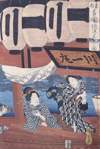 Užívání si ohňostroje a pohody večera na mostě Ryogoku ve východním hlavním městě