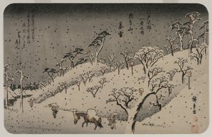 Večerní sníh na kopci Asuka, ze série Osm pohledů na okolí Edo od Utagawa Hiroshige