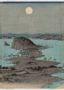 Večerní pohled na osm slavných míst poblíž Kanazawy za úplňku v provincii Musashi od Utagawa Hiroshige