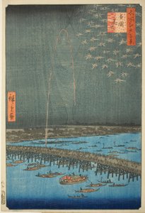 Ohňostroj na Ryōgoku (Ryōgoku hanabi), ze série Sto slavných pohledů na Edo (Meisho Edo hyakkei) od Utagawa Hiroshige
