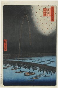 Ohňostroj na mostě Ryogoku, 1858
