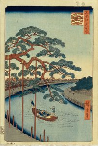 Pět borovic a kanál Onagi Sto slavných pohledů na Edo, 1856-1858 od Utagawa Hiroshige