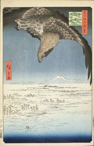 Fukagawa Susaki a Jumantsubo, č. 107 ze Sto slavných pohledů na Edo, 1857 (barevný tisk ze dřeva)