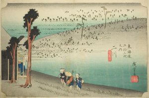 Futakawa: Sarugababa Plateau (Futakawa, Sarugababa), ze série „Padesát tři stanic Tokaida (Tokaido gojusan tsugi no uchi), také známé jako Hoeido Tokaido od Utagawa Hiroshige