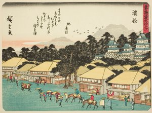 Hamamatsu, z te série ``padesát tři zvuků S tachi s te urban stupně (městský stupeň vedle hlavní hory),” jeden z předků te te městský stupeň s poezií (povolený městský stupeň) od Utagawa Hiroshige