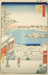 Pull l and p View w z Yushima Tenjin Sh Line (Yushima Tenjin Sakaue Tembo), ze série „Hřeben pro hřebeny pohledy na Edo (Sto slavných pohledů na Edo)“ od Utagawa Hiroshige