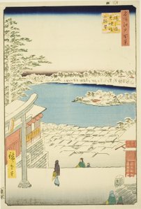Pull l and p View w z Yushima Tenjin Sh Line (Yushima Tenjin Sakaue Tembo), ze série „Hřeben pro hřebeny pohledy na Edo (Sto slavných pohledů na Edo)“ od Utagawa Hiroshige