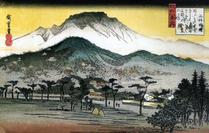Hirošige - 8 pohledů na Omi - 4. večerní zvon, chrám Mii od Utagawa Hiroshige