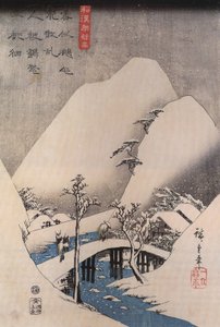 Hirošige, Most v zasněžené krajině od Utagawa Hiroshige