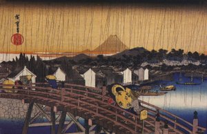 Hirošige, Most v dešti od Utagawa Hiroshige