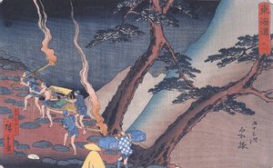 Hirošige Poutníci na horské stezce v noci 2 od Utagawa Hiroshige
