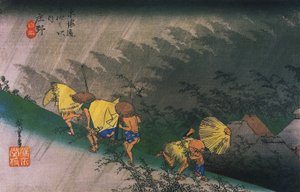Hirošige, Cestující překvapil náhlý déšť od Utagawa Hiroshige