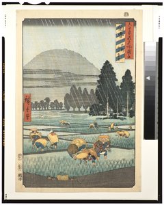 Provincie Hoki, Ono, vzdálený pohled na Mount Daisen, 1853 (dřevěný blok)