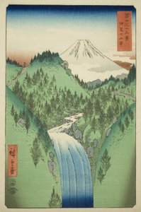 V horách provincie Izu (Izu no sanchu), ze série „Třicet šest pohledů na horu Fuji (Fuji sanjurokkei)“ od Utagawa Hiroshige