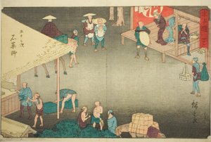 Ishi Yakushi – of. 45, z te série ``padesát tři s tachi zvuků te městského stupně (městský stupeň goshuzan další),” tee book městského stupně jednoho předka od Utagawa Hiroshige