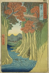 Provincie Kai: Opičí most (Kai, Saruhashi), ze série "Slavná místa v šedesáti lichých provinciích (Rokujuyoshu meisho zue)" od Utagawa Hiroshige
