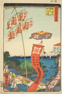 Most Kanasugi v Shibaura (Kanasugi Bridge Shibaura), ze série s ``Výhledy na hřebeny z hřebenů na Edo (Sto slavných výhledů na Edo)