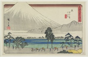Odpočívadlo Kašiwahara u rybníka s výhledem na horu Fudži, Hara, 1841-1842