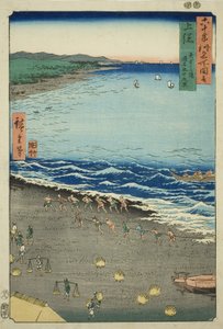 Provincie Kazusa: Yasashi Bay, také známá jako Kujukuri (Kazusa, Yasashika ura, torina Kujukuri), ze série „Slavná místa v šedesáti lichých provinciích (Rokujuyoshu meisho zue)“ od Utagawa Hiroshige