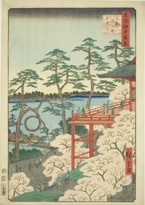 Shimizu ha l plan d Shinobazu rybník na vrcholu (horní Shimizudo Shinobazu rybník), ze série s ``Hřeben pro hřebeny výhledy na Edo (Sto slavných výhledů na Edo)
