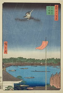 Sál Komagata a most Azuma (Komagatado Azumabashi), č. 62 ze série "Sto slavných pohledů na Edo (Meisho Edo hyakkei)". od Utagawa Hiroshige