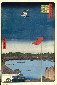 Síň Komakata a most Azuma Sto slavných pohledů na Edo, 1856-1858 od Utagawa Hiroshige