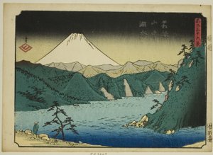 Jezero v pohoří Hakone (Hakone sanchu kosui), ze série „Třicet šest pohledů na horu Fuji (Fuji sanjurokkei)“ od Utagawa Hiroshige