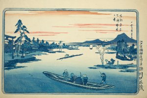 Pozdní jaro v Massaki (Massaki boshun no kei), ze série "Slavné pohledy na východní hlavní město (Toto meisho)" od Utagawa Hiroshige