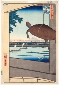 Mannenův most, Fukagawa, ze série "Sto slavných pohledů na Edo" od Utagawa Hiroshige