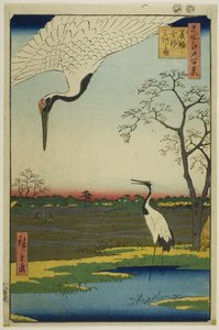 Minowa, Kanasugi, Mikawašima, ze série "Sto slavných pohledů na Edo (Meisho Edo hyakkei)". od Utagawa Hiroshige