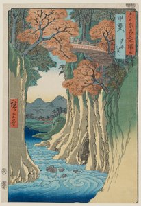 Opičí most v provincii Kai (Saru hashi Kai): Slavné výhledy na 60 lichých provincií, č. 13 od Utagawa Hiroshige