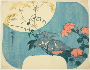 Morning Glories, Pinks a Maiden Flower, ze série „Sedm podzimních květin v měsíčním světle“ od Utagawa Hiroshige